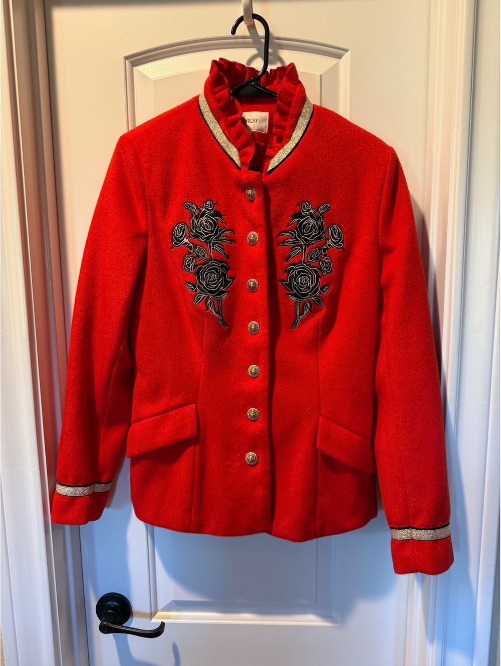 Oyrosy Red Embroidered Military Blazer!Jacket, M